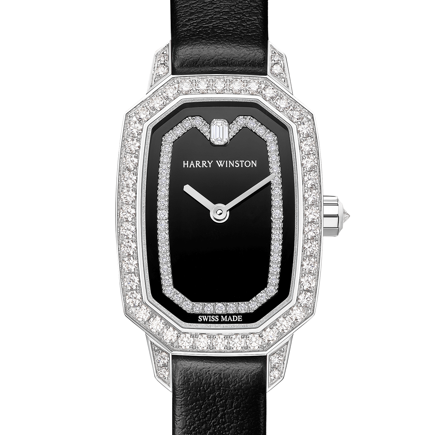 Emerald black double strap with black dial in white gold case