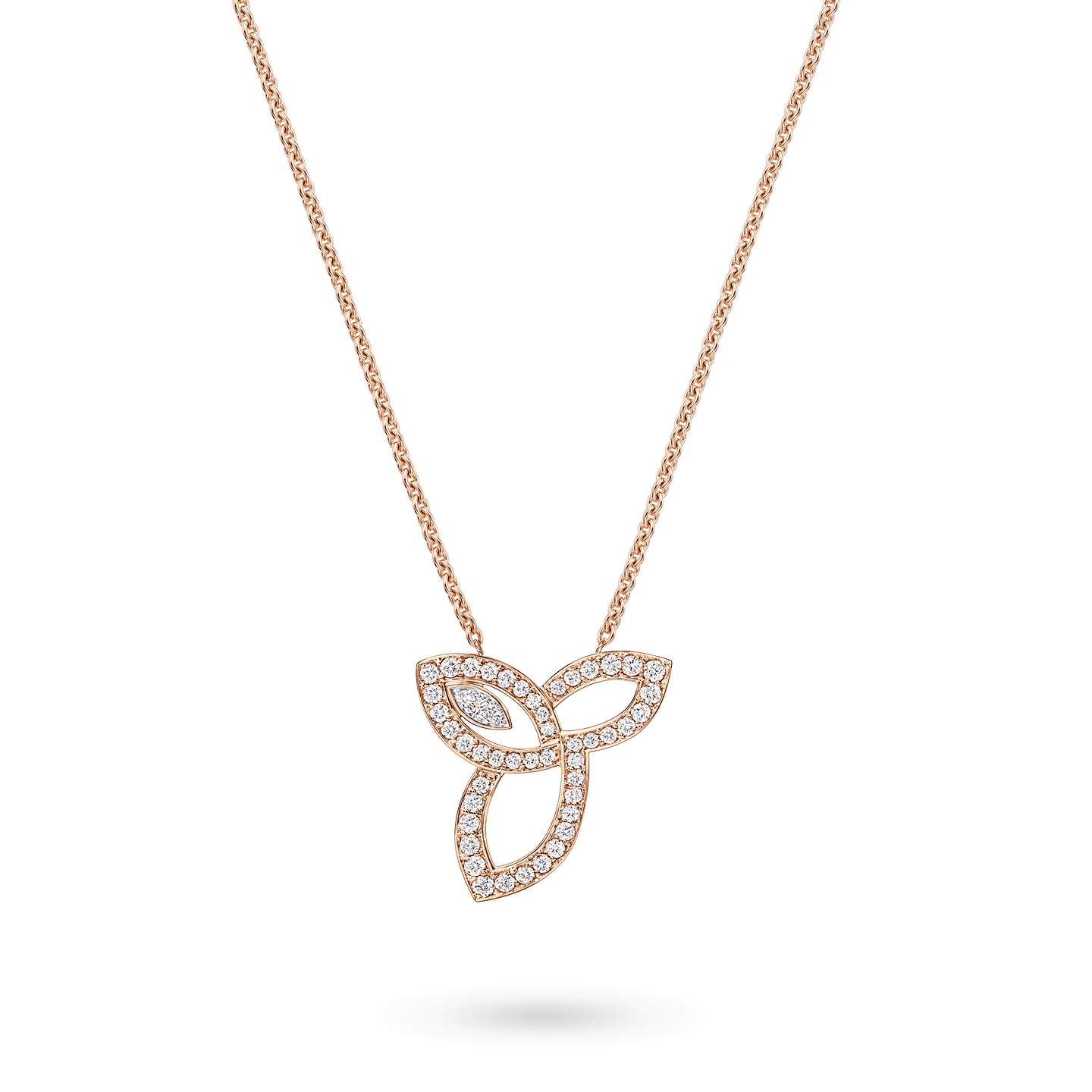 Lily Cluster Rose Gold Diamond Pendant on a longer chain