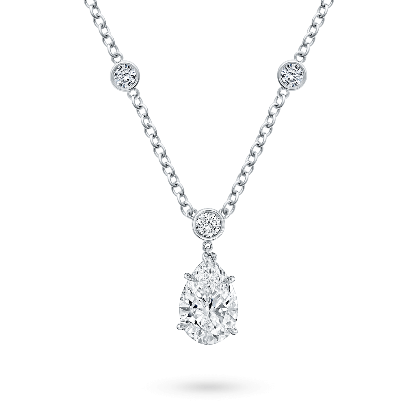 Pear-Shaped Diamond Pendant on a Rondelle Chain on a chain