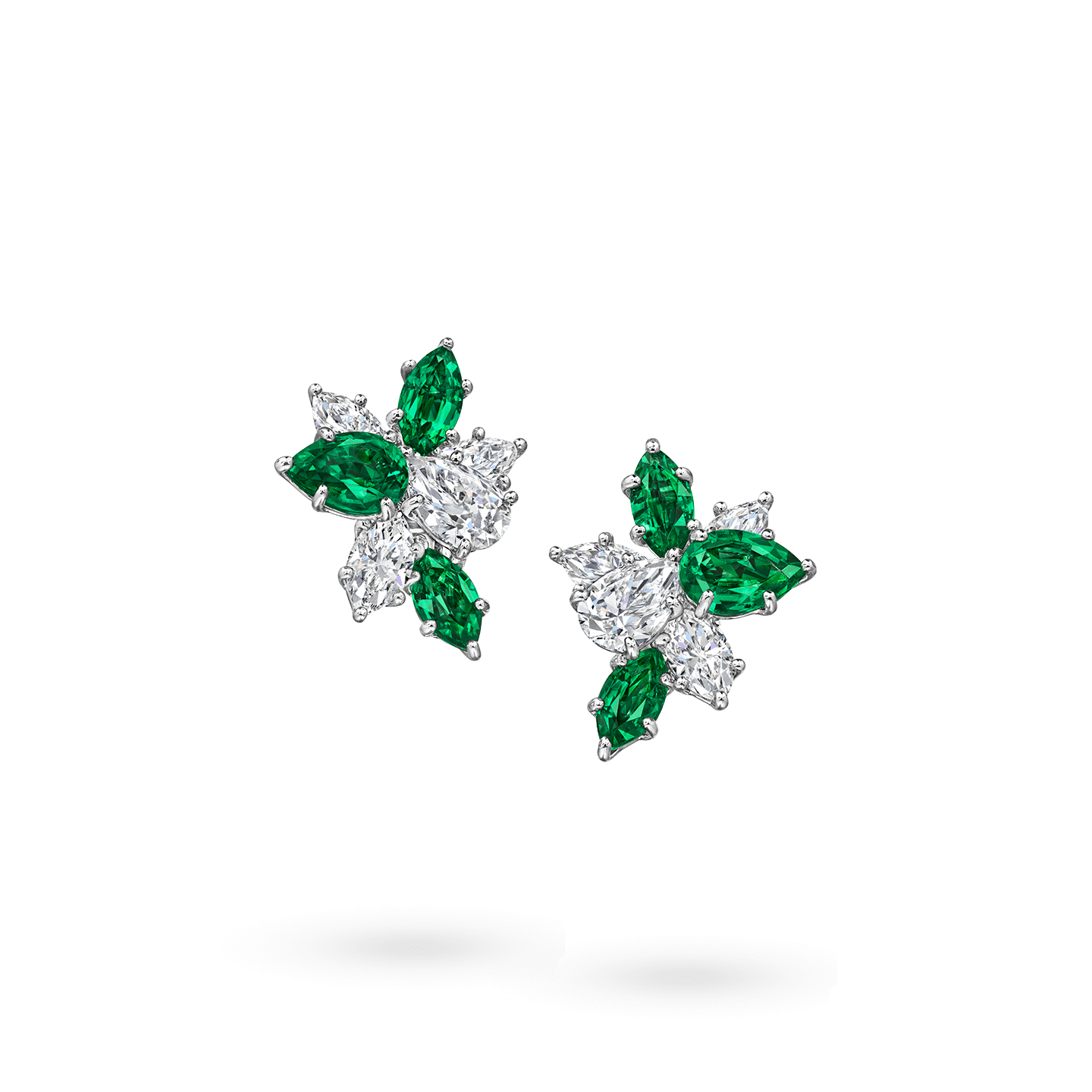 Front view of the Winston Cluster Emerald and Diamond Earrings